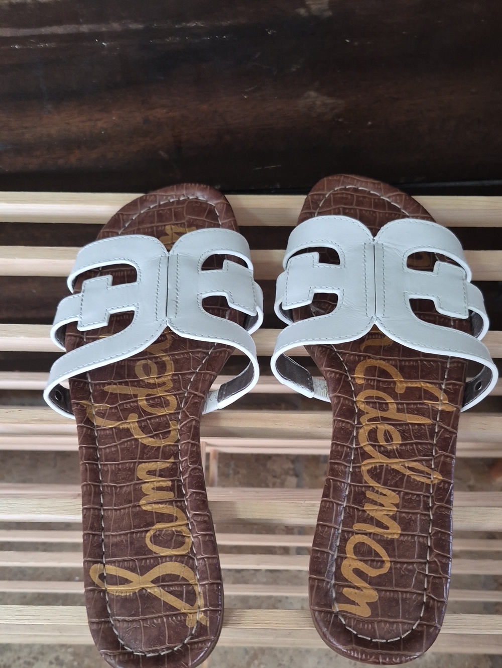 Sam Edelman White Slide Sandals with Brown Footbed